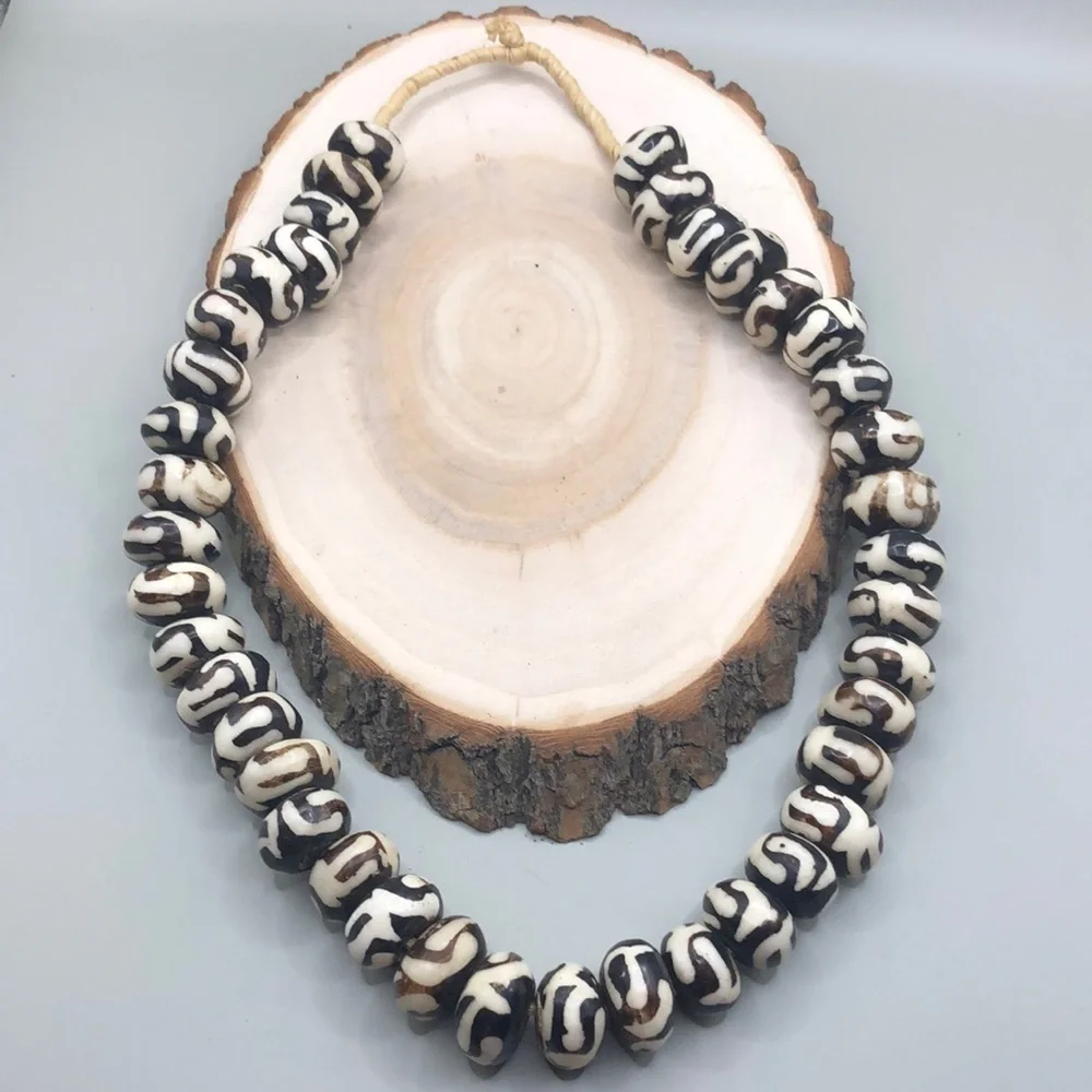 Tribal handmade batik bone statement size necklace boho.